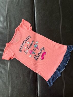 SO - “Weekend - Ice Cream & Dreams”  Nightgown with Navy Polka-Dot Ruffle Hem